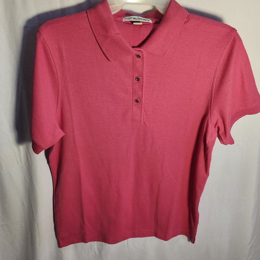 Port Authority Pink Fitted Button Down Polo